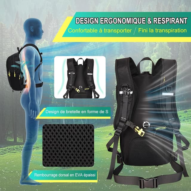 Detalle 2 de ONETOALL Sac à dos vélo 15L polyvalent (housse de pluie, couvre-casque, fermeture éclair antivol)