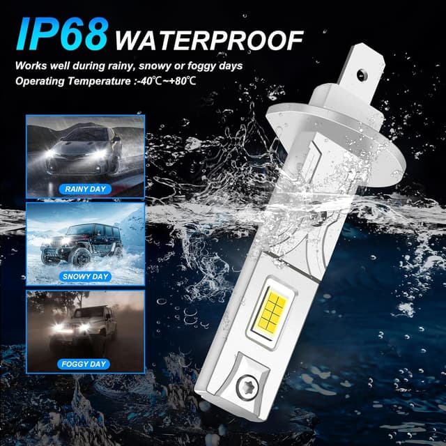 Thumbnail 6 de Sycreek Lampadine LED H1 12V 6500K bianco freddo, 30.000 lm IP68 (plug-n-play)