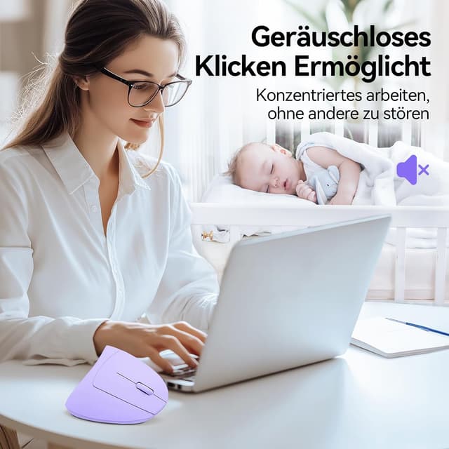 Detalle de TECKNET ergonomische vertikale Maus (kabellos, Bluetooth 5.0 + 3.0 + 2,4G, 4800 DPI, 6 Tasten)