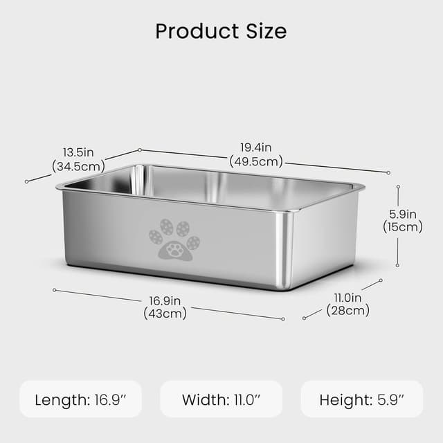 Detalle de PTLOM stainless steel low entry cat litter tray, rustproof non-stick pan (50 x 35 x 15cm) for senior cats & multi-cat homes