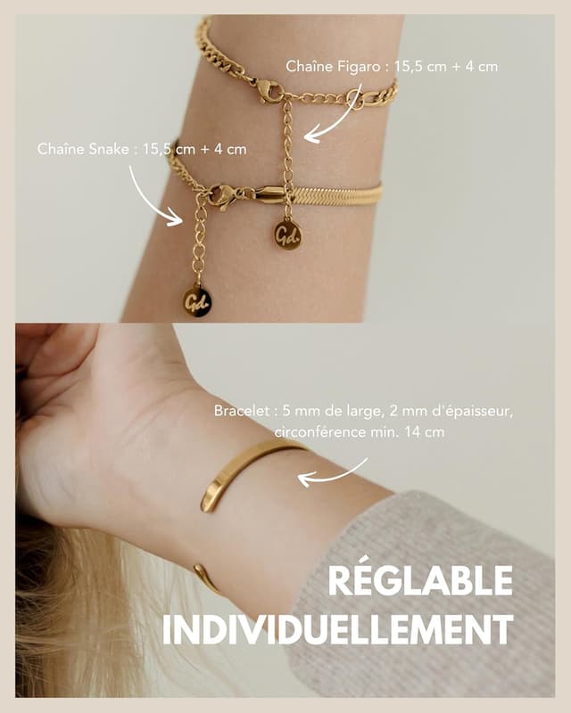 Thumbnail 4 de Set de bracelets acier 316L ajustables 15,5–19,5 cm