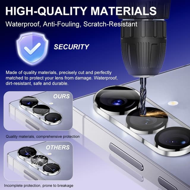 Detalle de OFFCUP Caméra Protecteur pour Samsung Galaxy S25 – protecteur d’objectif 9H avec cadre en verre aluminium (blanc)