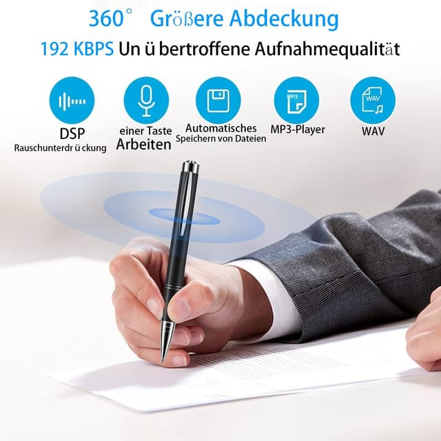 Detalle 2 de JUSTSTONE Digital Voice Recorder mit 100 GB Speicher (bis 1.600 Stunden), One-Touch & 360° Surround-Aufnahme