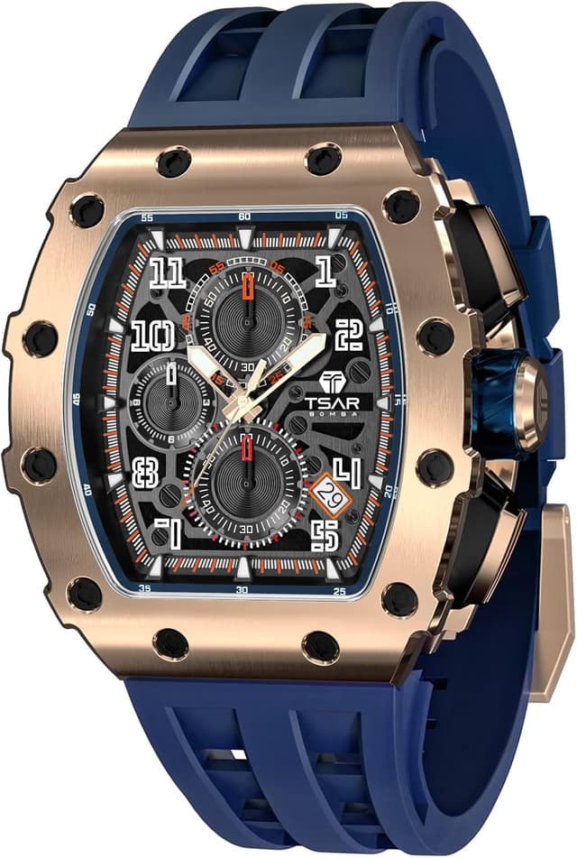 Detalle de TSAR BOMBA TB-8204 : montre de luxe pour homme étanche 50 m, verre saphir et mouvement à quartz japonais