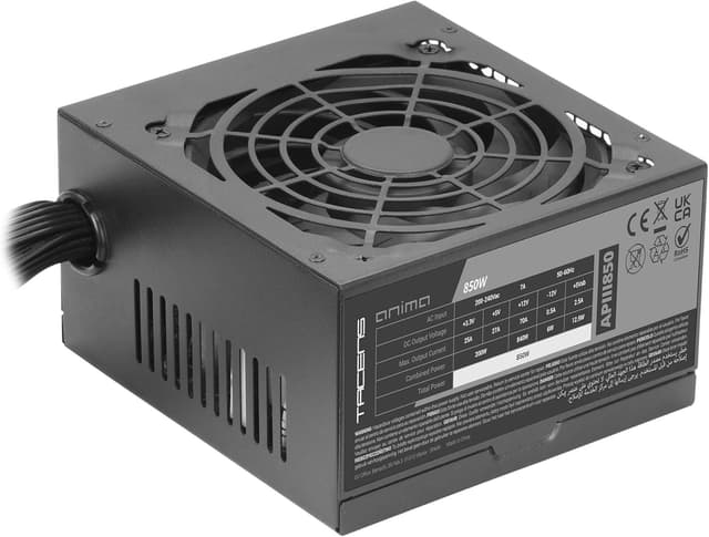 Detalle de TACENS ANIMA APIII850, alimentatore ATX 850W 12V con DC-DC, efficienza Bronze 85% e ventola 120 mm ultra-silenziosa
