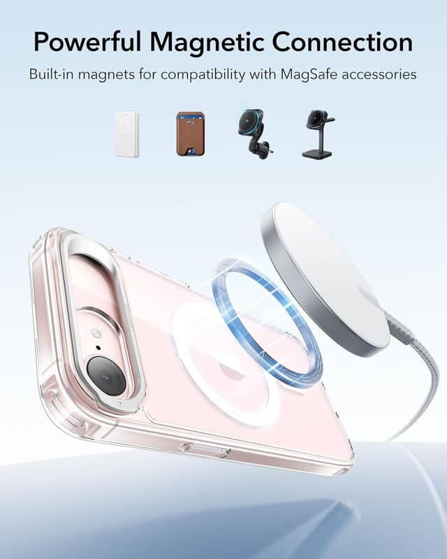 Detalle de ESR MagSafe case for iPhone 17e/16e with built-in stand and military-grade drop protection (clear)