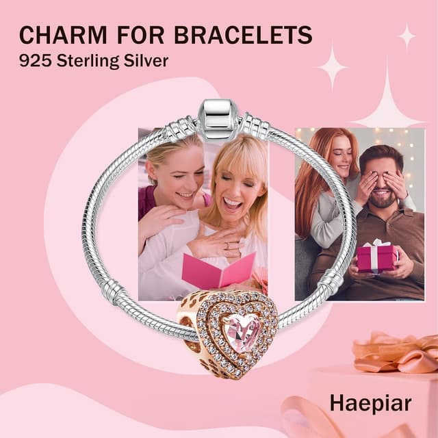 Detalle 2 de HAEPIAR Charm aus 925er Sterling Silber mit Zirkonia – Anhänger für Armband (außerirdischer Hund)