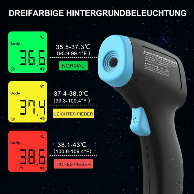 Detalle de Kontaktloses Infrarot-Stirnthermometer mit 50 Speicherfunktionen