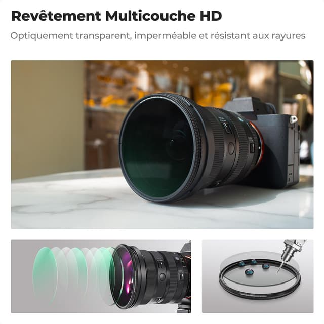 Detalle 2 de K&F CONCEPT Filtre 77 mm CPL + Black Diffusion 1/4 2-en-1 True Color (réflectivité très faible)