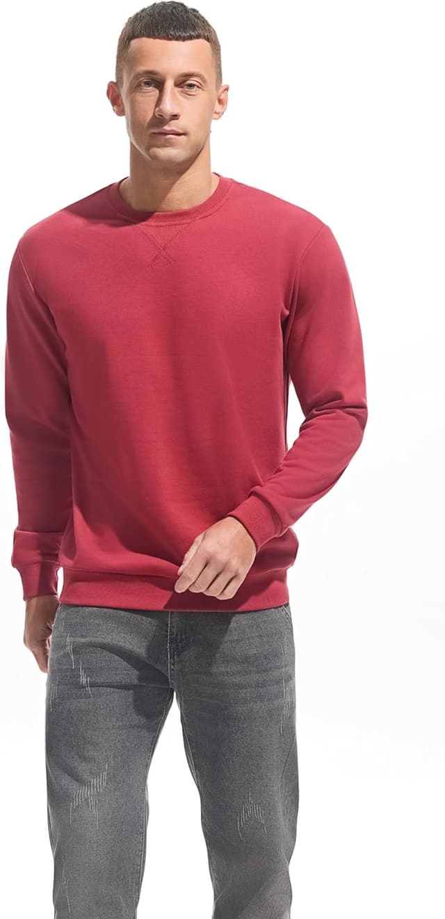 Detalle de VEIISAR Herren Sweatshirt mit Rundhalsausschnitt – Basic Pullover Langarmshirt für Freizeit & Sport