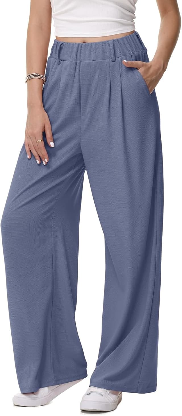 Thumbnail 6 de HMIYA Weite Damen-Bügelfreie Palazzo-Hose mit hoher Taille, leichtem Stoff & Taschen