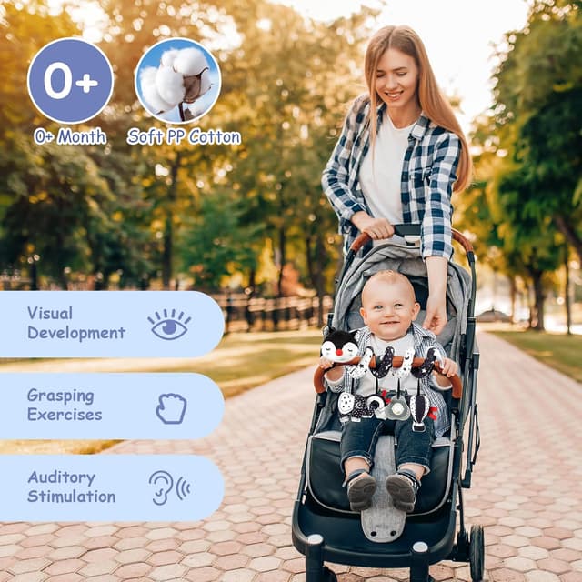 Detalle 2 de Funsland Spiral Pram Toys – black & white fox musical hanging toy for babies (0–6 months)