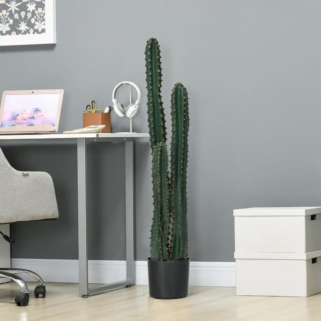Detalle de Outsunny grand cactus artificiel à grand réalisme, vert foncé (Ø 18 x 120H cm) avec pot lesté