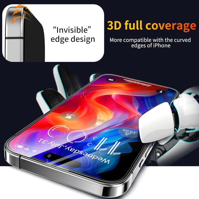 Detalle 2 de Tentoki 2 Pack Tempered Glass Screen Protector for iPhone 15 Pro Max (6.7-inch) – 9H+ Full Coverage