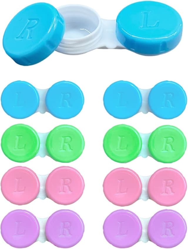 Detalle de HZXINYI Kontaktlinsenbehälter-Set (8 Stück) mit auslaufsicherem Schraubdeckel – grün, blau, rosa, lila