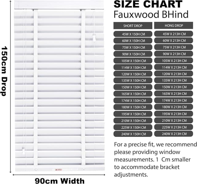 Detalle 2 de Funky Gadgets Faux Wood Blinds 50mm Wooden Grain Venetian Blind, White/Silver Grey, 120cm x 150cm (Trimmable, Child Safe)