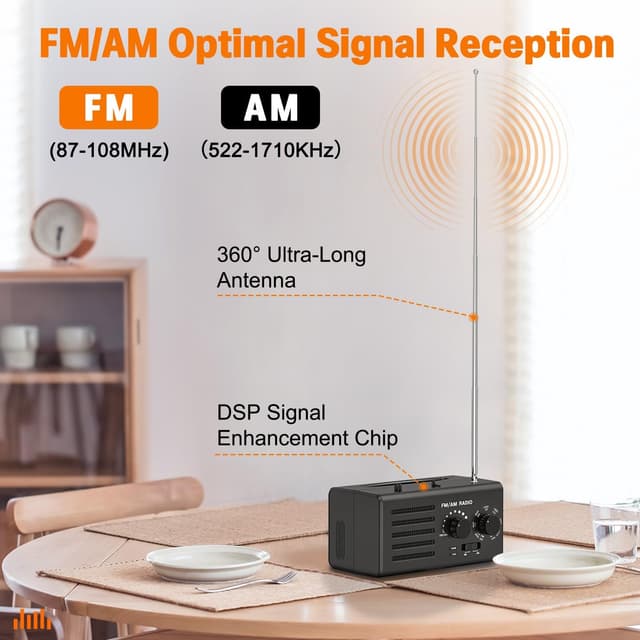 Detalle 2 de Radio portable AM/FM noire avec réception améliorée, haut-parleur intégré, prise casque et USB