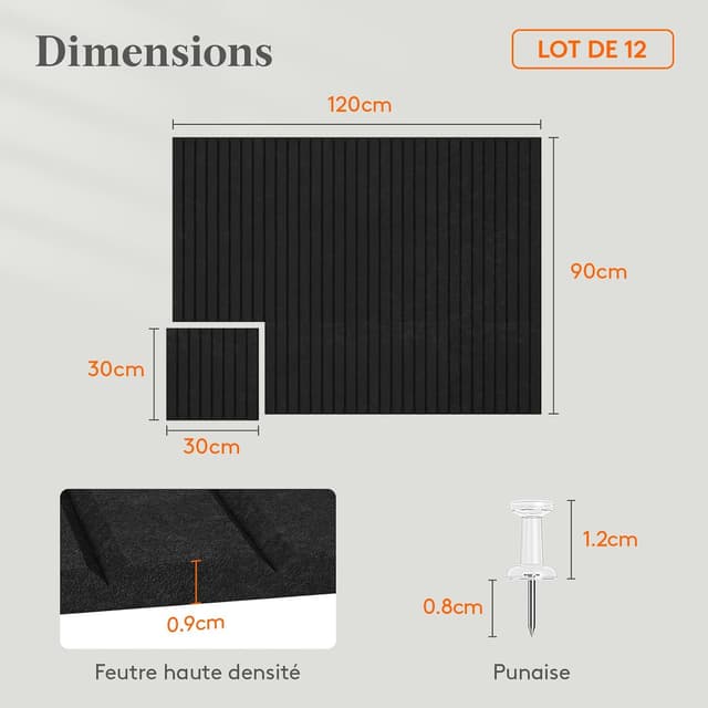 Detalle de Tableau en feutre adhésif Lifewit (lot de 12 panneaux 120x90 cm) pour notes et photos, noir