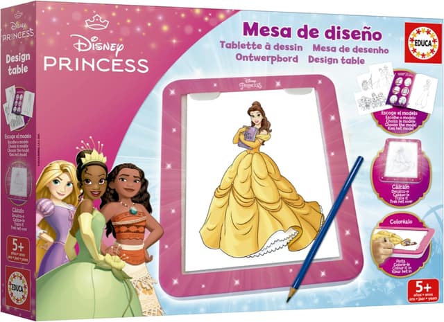 Detalle de Tavolo luminoso Educa per Principesse Disney (20006) con adesivi e modelli, da 5 anni