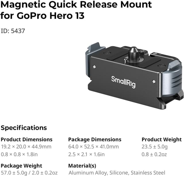 Thumbnail 5 de SMALLRIG 5437 Support magnétique GoPro