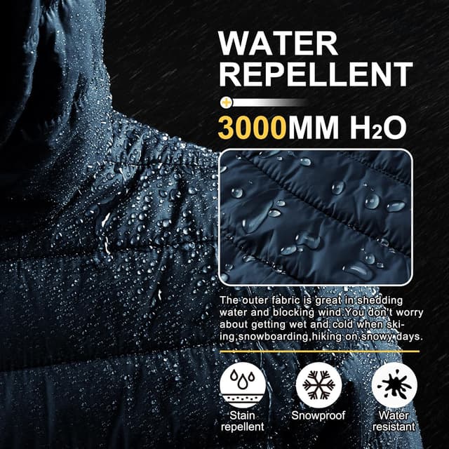 Detalle de Outdoor Ventures Herren Steppjacke wasserdichte Pufferjacke mit Kapuze, packbar und leicht