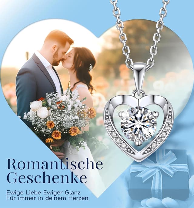 Detalle de MomentWish Damen-Halskette aus 925 Silber mit Herz-Anhänger und Moissaniten (1–2 Karat)