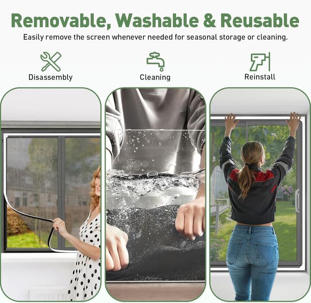 Detalle de OWYR Adjustable Magnetic Fly Screen Window (DIY fit up to 120x190cm) – white frame, grey mesh