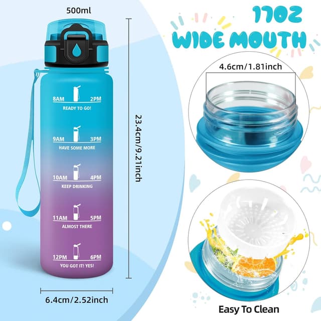 Detalle de Mulbijeo Borraccia Palestra 500 ml con scritte motivazionali, a prova di perdite e borraccia bambini