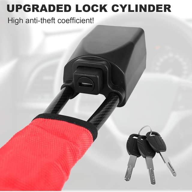 Detalle 2 de Steering Wheel Lock to Seat Belt with 3 Keys – Red Car Lock Anti-Theft Device for Cars, SUVs, Vans & Trucks