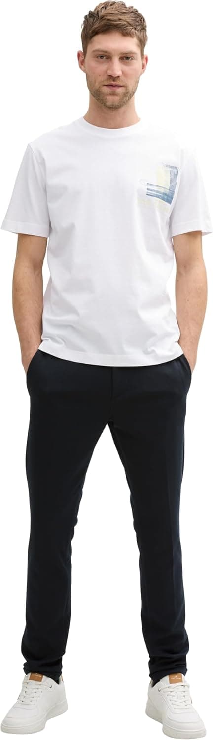 Detalle de TOM TAILOR 1045664 T-Shirt da uomo tinta unita con stampa sul petto