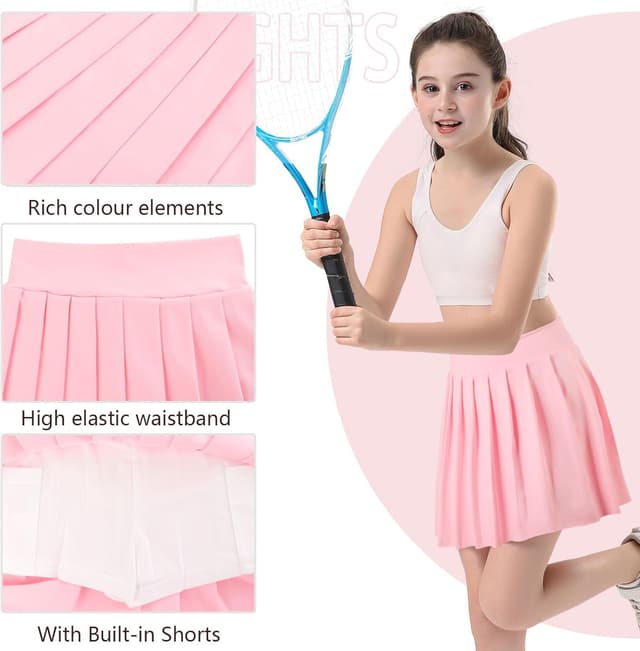 Detalle de Bezioner Mädchen Tennisrock mit Faltenrock, Taschen & Innenhose (Skorts) – plissierte Sportrock-Option für Schule und Sport