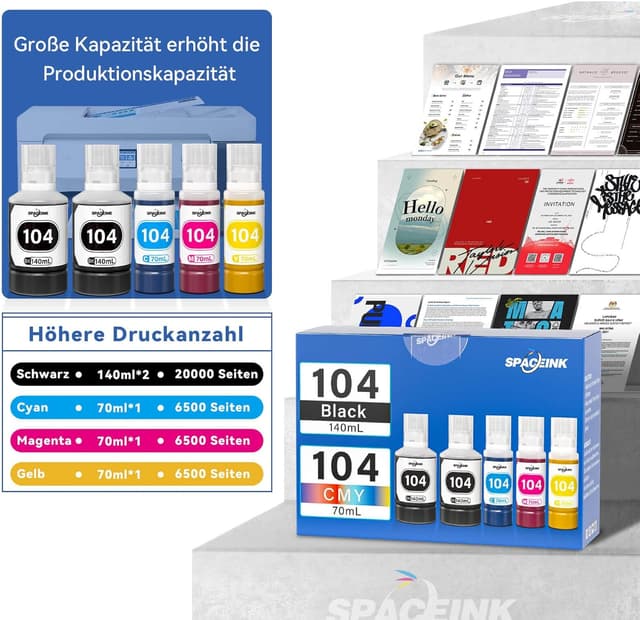 Detalle de Tinte 104 Multipack kompatibel für Epson 2x140 ml Schwarz