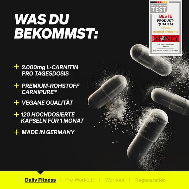 Detalle 2 de natural elements L‑Carnitin 2000 Kapseln, hochdosiert