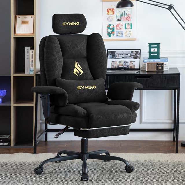 Detalle 2 de Symino Gaming-Stuhl Chefsessel: ergonomischer Bürostuhl mit Fußstütze und 90–155° Rückenlehne