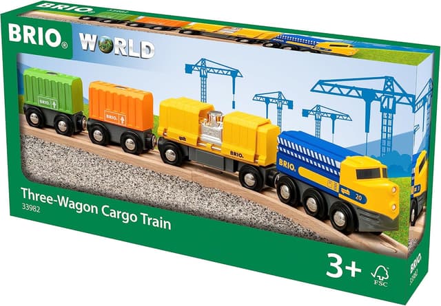 Detalle de Brio World 33982 Long Train de Marchandises : locomotive et 3 wagons pour circuit en bois dès 3 ans