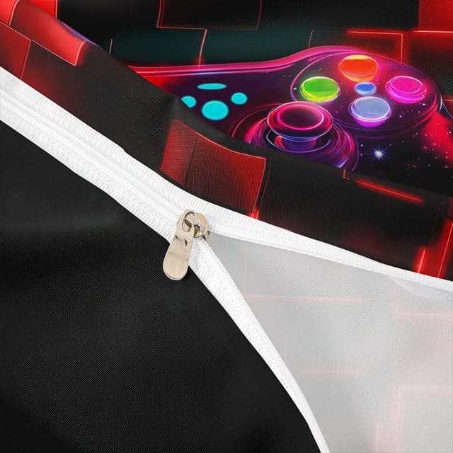 Detalle 2 de Homewish boys gaming bedding double bed set with galaxy gamepad duvet cover and 2 pillowcases (red neon geometric)