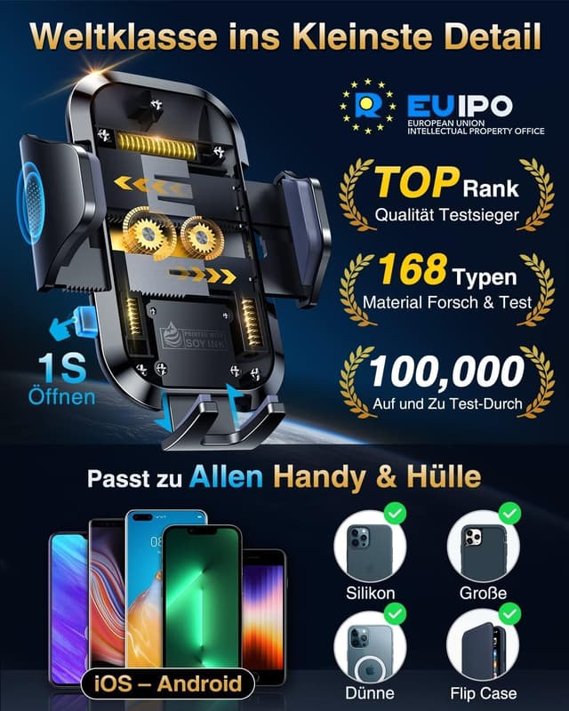 Detalle de VANMASS Handyhalterung Auto 2026 3‑in‑1 Saugnapf