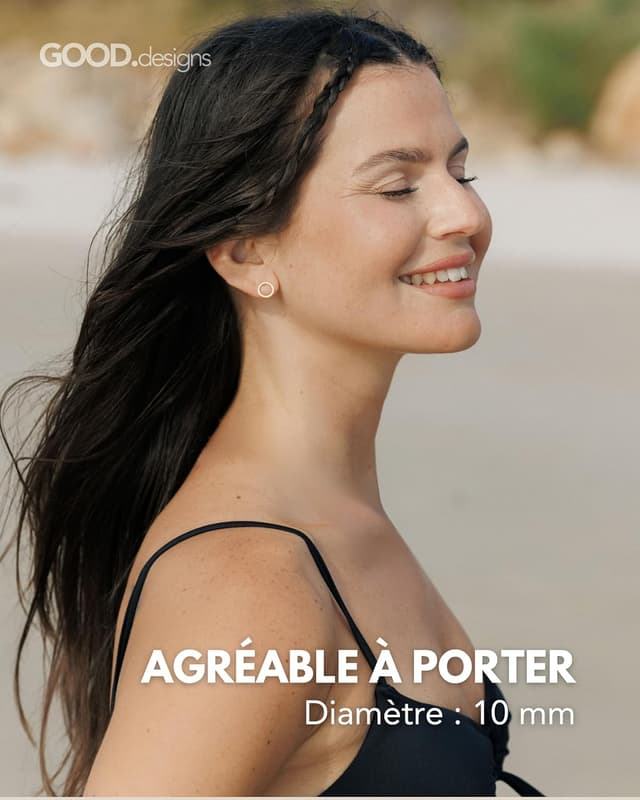 Detalle de Boucles d’oreilles cercle rondes pour femmes : set or, or rose et argent avec boîte cadeau incluse