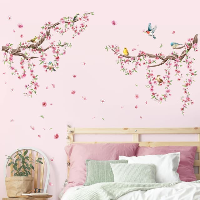 Thumbnail 5 de Cherry Blossom Tree Branch Wall Stickers Pink Peach