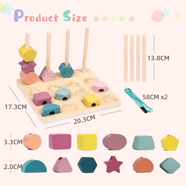 Thumbnail 6 de wotoyd Montessori Steckspiel & Fädelspiel aus Holz (ab 3–5 Jahren) – 3-in-1 Lernspielzeug