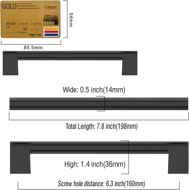 Detalle 2 de Amerdeco 5 pezzi maniglie da cucina nere, distanza fori 160 mm