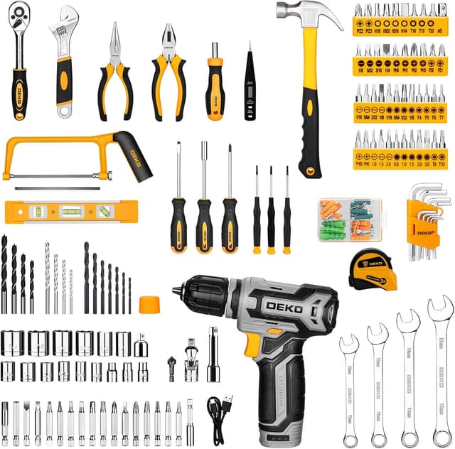 Detalle de DEKO 238-teiliges Werkzeugset im Werkzeugkoffer mit Akku-Bohrschrauber (12 V) und Schubladen-Design