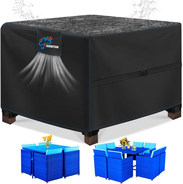 Detalle de SIRUITON Abdeckplane für Gartenmöbel 125x125x74 cm mit Belüftungsöffnungen (PU 420D, wasserdicht & winddicht)