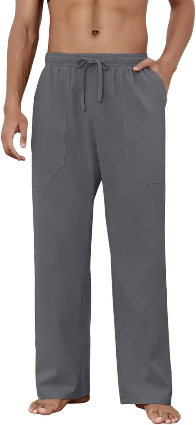 Detalle de Puimentiua Leinenhose Herren – leichte Sommerhose mit Tunnelzug, Taschen und Leinen-Baumwoll-Mix (S–3XL)
