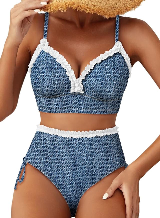 Thumbnail 6 de Herseas Women’s Splice Ruffle Trim Bikini Set with Tie-Side High-Waisted Bottom