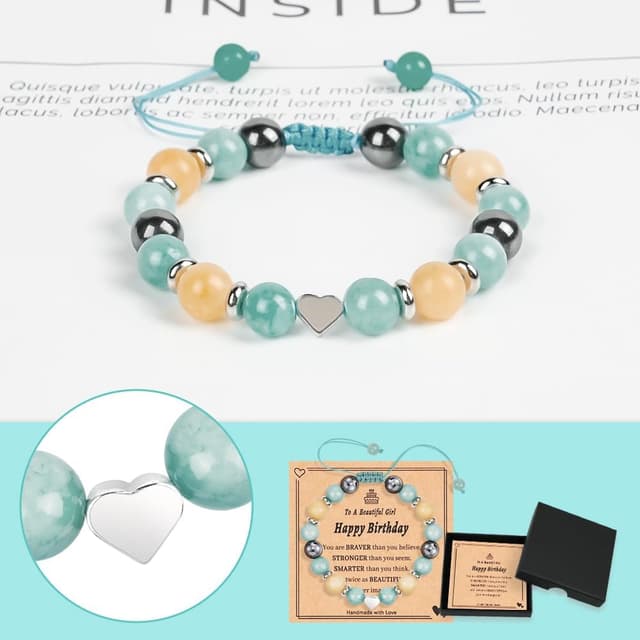 Detalle de Aucuu Braccialetti per bambini con cuore in pietra naturale e ciondolo in acciaio inox (regolabile)