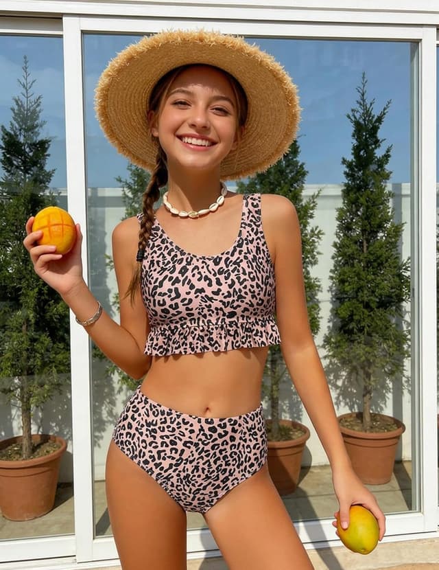 Detalle 2 de Ensemble bikini Arshiner pour filles (9 à 14 ans) à volants et imprimé floral