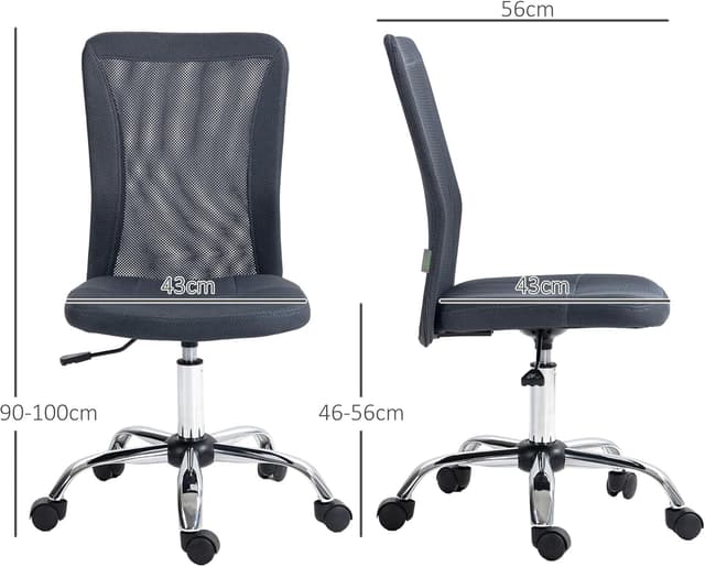 Detalle de Vinsetto Chaise de bureau ergonomique grise foncée, assise réglable et pivot 360° sur piètement chromé