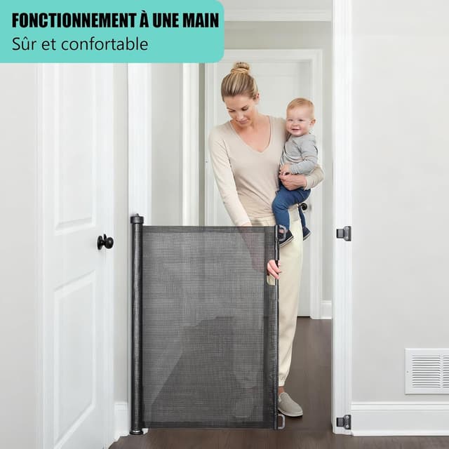 Detalle de Barrière de sécurité rétractable pour enfants (0 à 150 cm) – ouverture à une main et installation facile