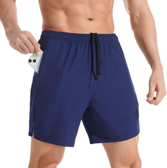 Detalle de Gerlobal Men’s 7" Athletic Running Shorts with Lightweight Quick-Dry Fabric and Zipper Pockets